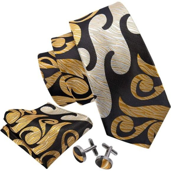 ClassicMens Ties Silk Necktie Pocket Square Cufflinks Set Woven Wedding Business - Picture 2 of 6